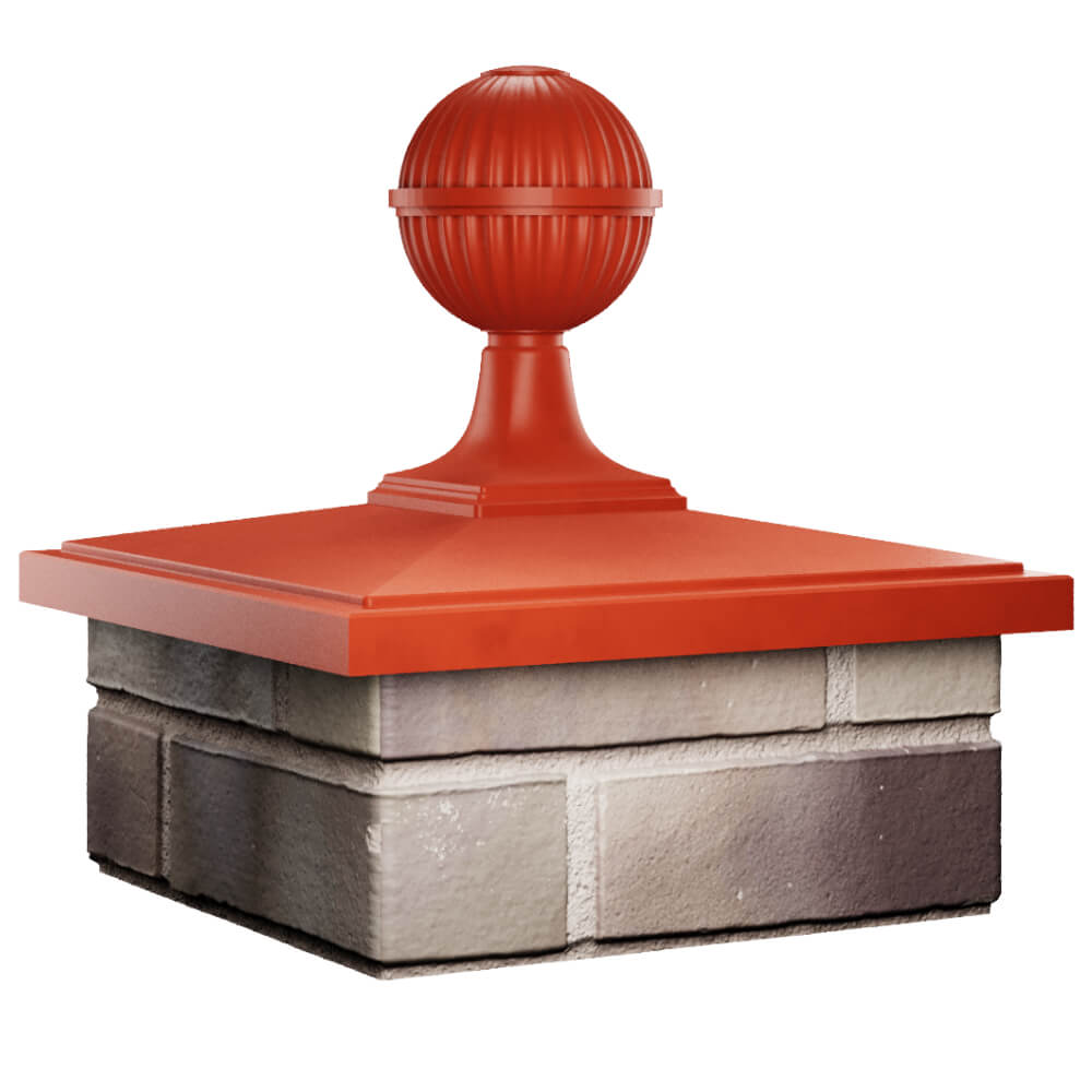 Колпак Zking БонаМоно Красный с шаром на столб 1.5х1.5 кирпича (385х385, 400х400мм) в сборе в Евпатории фото