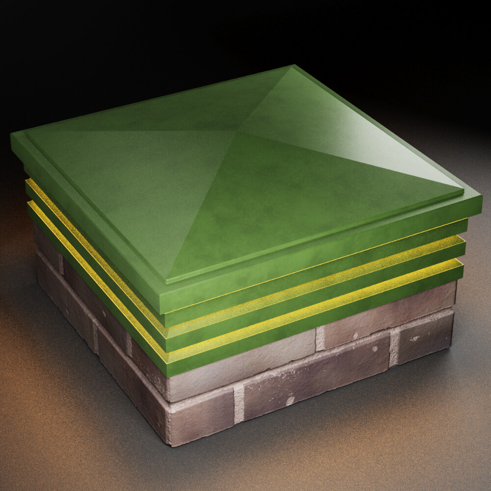 Колпак Zking Бона ХайТек Зеленый на столб 2х2 кирпича (513х513мм) с подсветкой в Евпатории фото