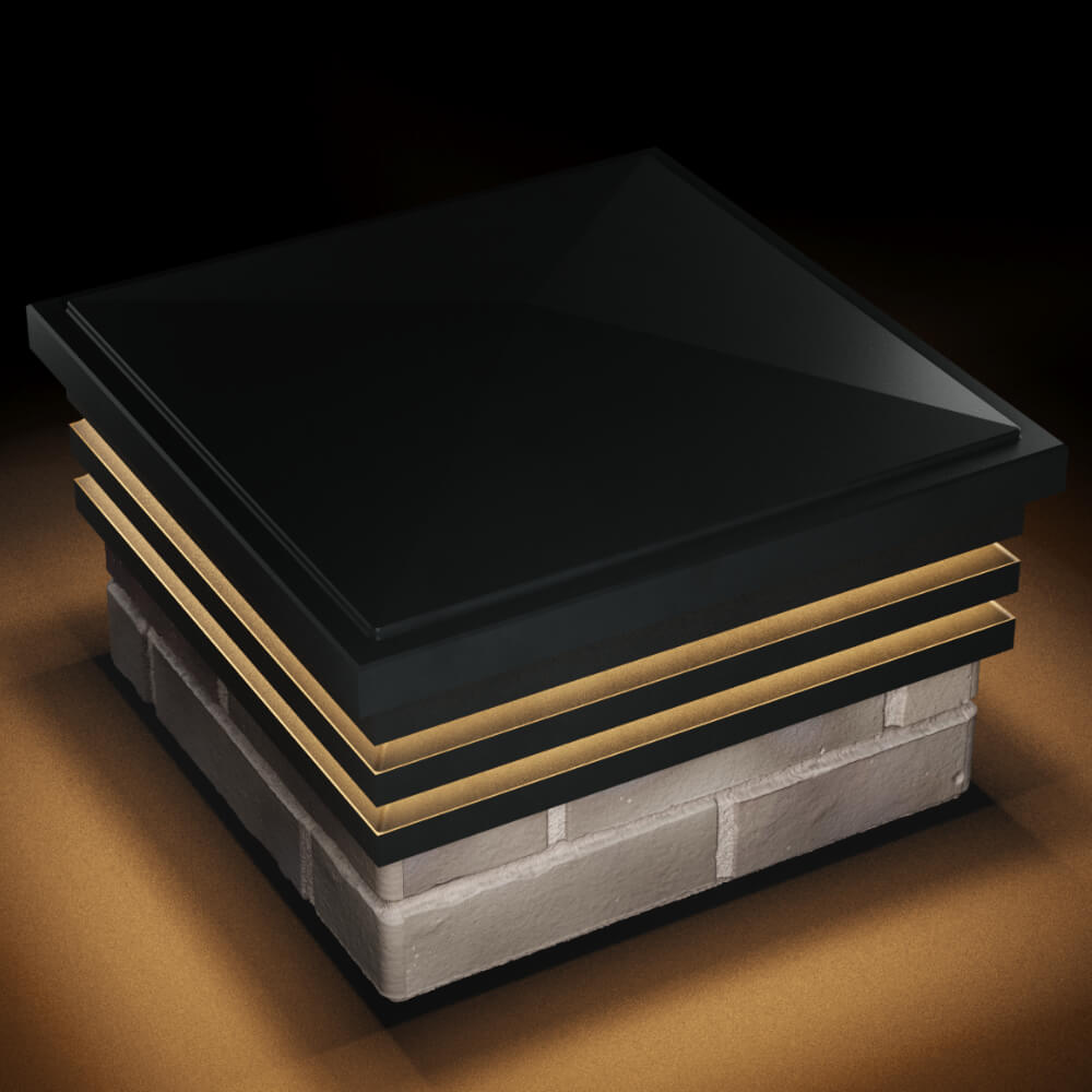 Колпак Zking Бона ХайТек Черный на столб 1.5х1.5 кирпича (385х385мм) с подсветкой в Евпатории фото