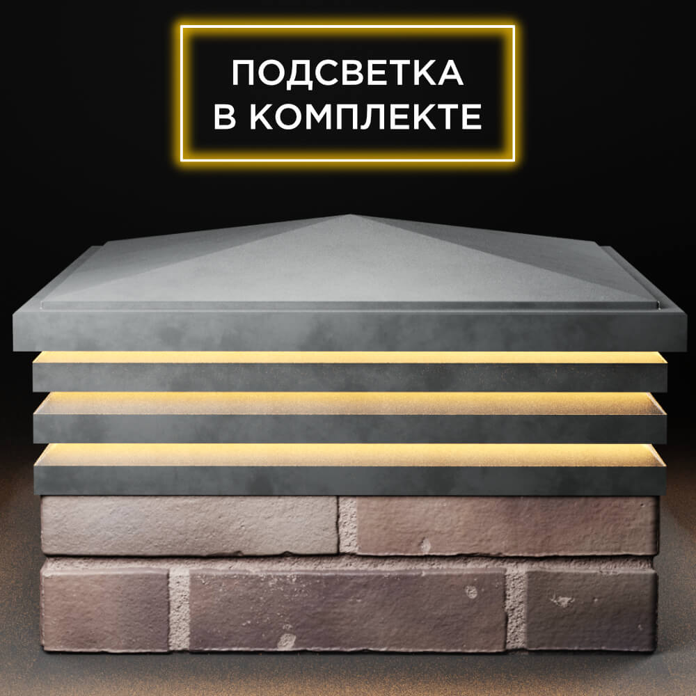 Колпак Zking Бона ХайТек Серый на столб 2х2 кирпича (513х513мм) с подсветкой Евпатория фото