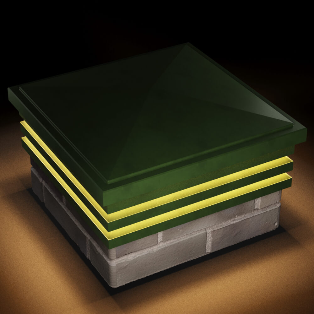 Колпак Zking Бона ХайТек Зеленый на столб 1.5х1.5 кирпича (385х385мм) с подсветкой в Евпатории фото