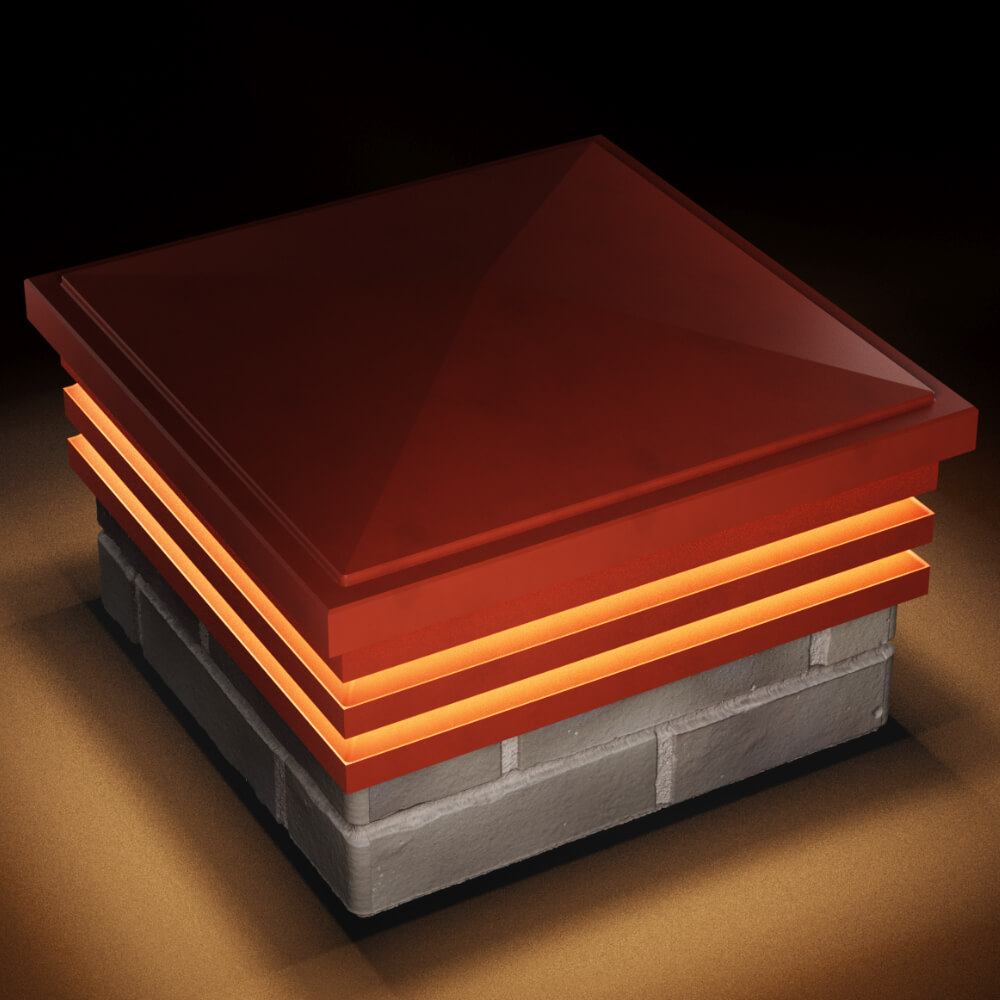 Колпак Zking Бона ХайТек Красный на столб 1.5х1.5 кирпича (385х385мм) с подсветкой в Евпатории фото