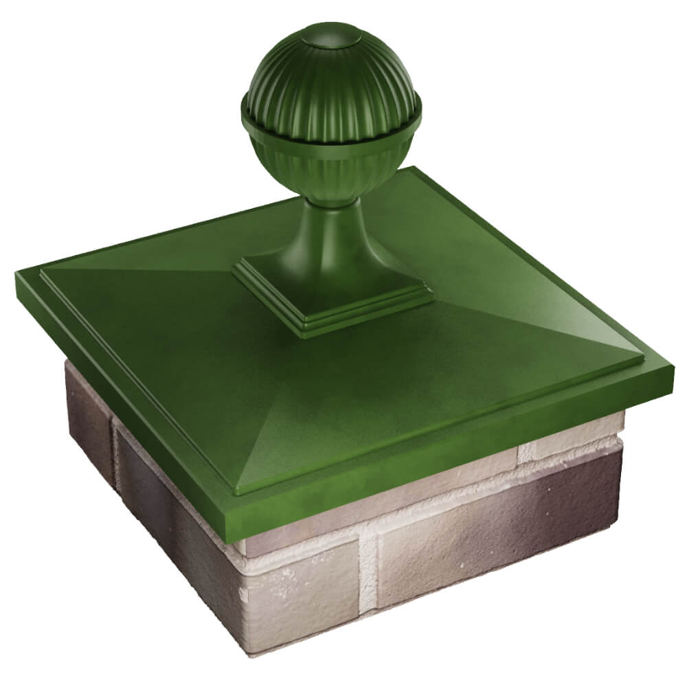 Колпак Zking БонаМоно Зеленый с шаром на столб 1.5х1.5 кирпича (385х385, 400х400мм) в сборе в Евпатории фото