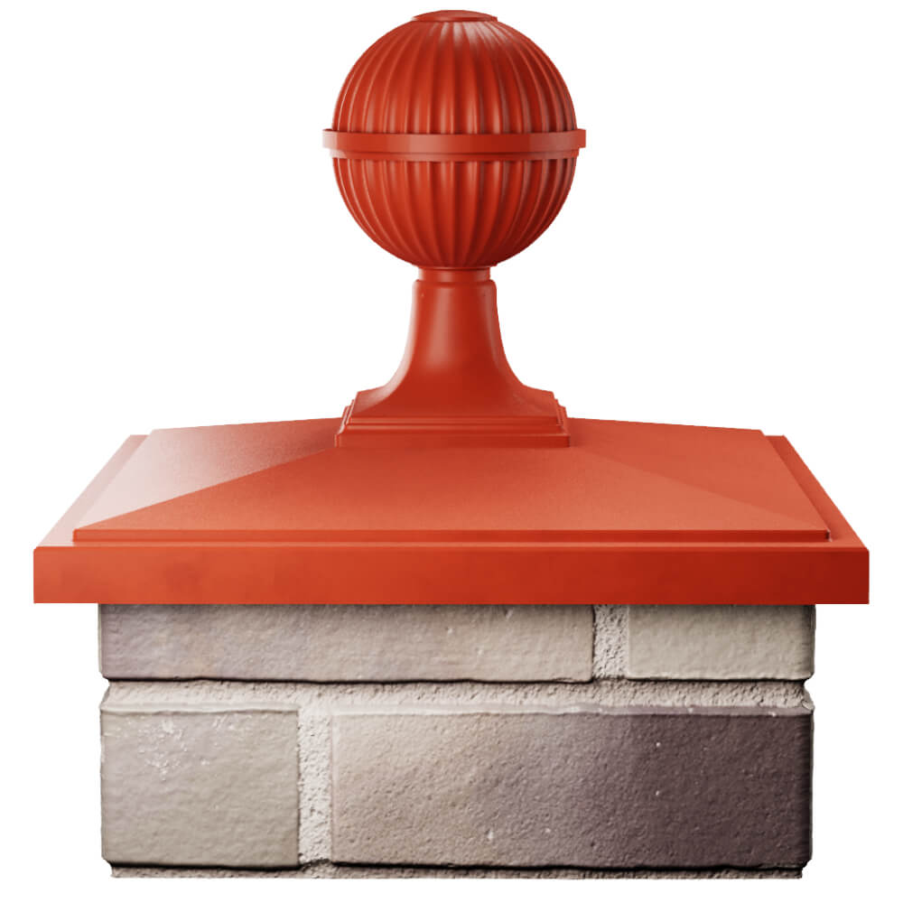 Колпак Zking БонаМоно Красный с шаром на столб 1.5х1.5 кирпича (385х385, 400х400мм) в сборе Евпатория фото