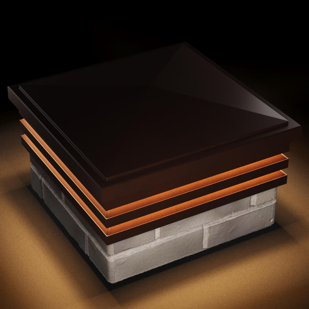 Колпак Zking Бона ХайТек Коричневый на столб 1.5х1.5 кирпича (385х385мм) с подсветкой в Евпатории фото