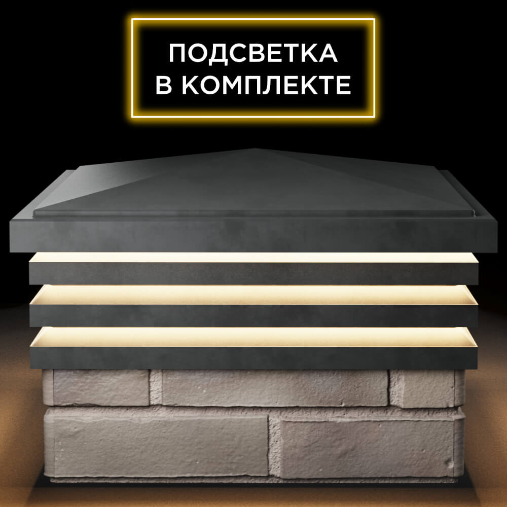 Колпак Zking Бона ХайТек Серый на столб 1.5х1.5 кирпича (385х385мм) с подсветкой Евпатория фото