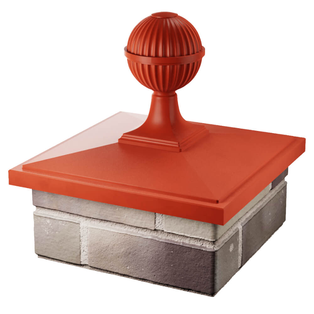 Колпак Zking БонаМоно Красный с шаром на столб 1.5х1.5 кирпича (385х385, 400х400мм) в сборе в Евпатории фото