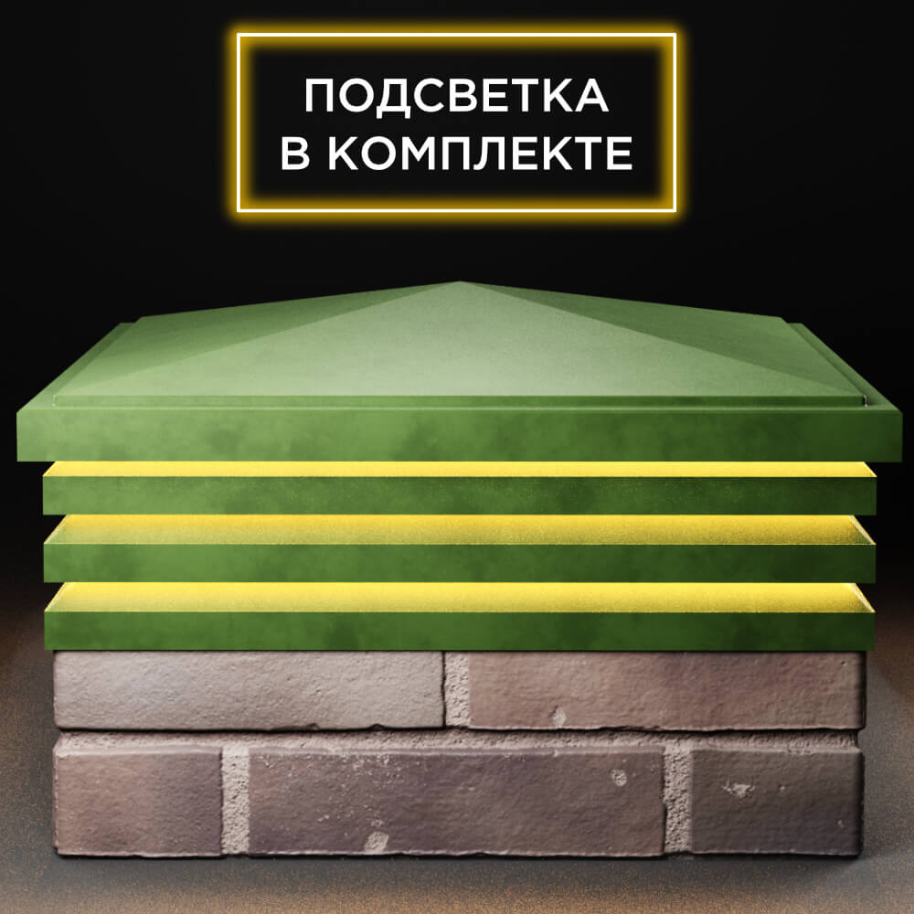 Колпак Zking Бона ХайТек Зеленый на столб 2х2 кирпича (513х513мм) с подсветкой Евпатория фото